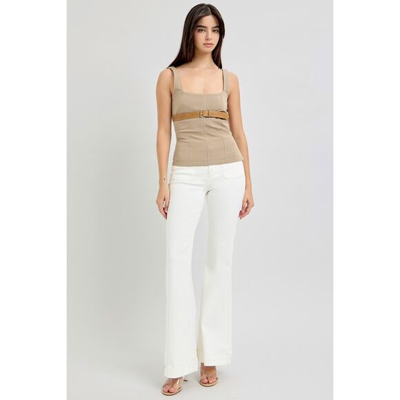 RISEN High Rise Front Patch Pocket Flare Jeans - RDP5358 Cream - Size 13/31 - Picture 6 of 6